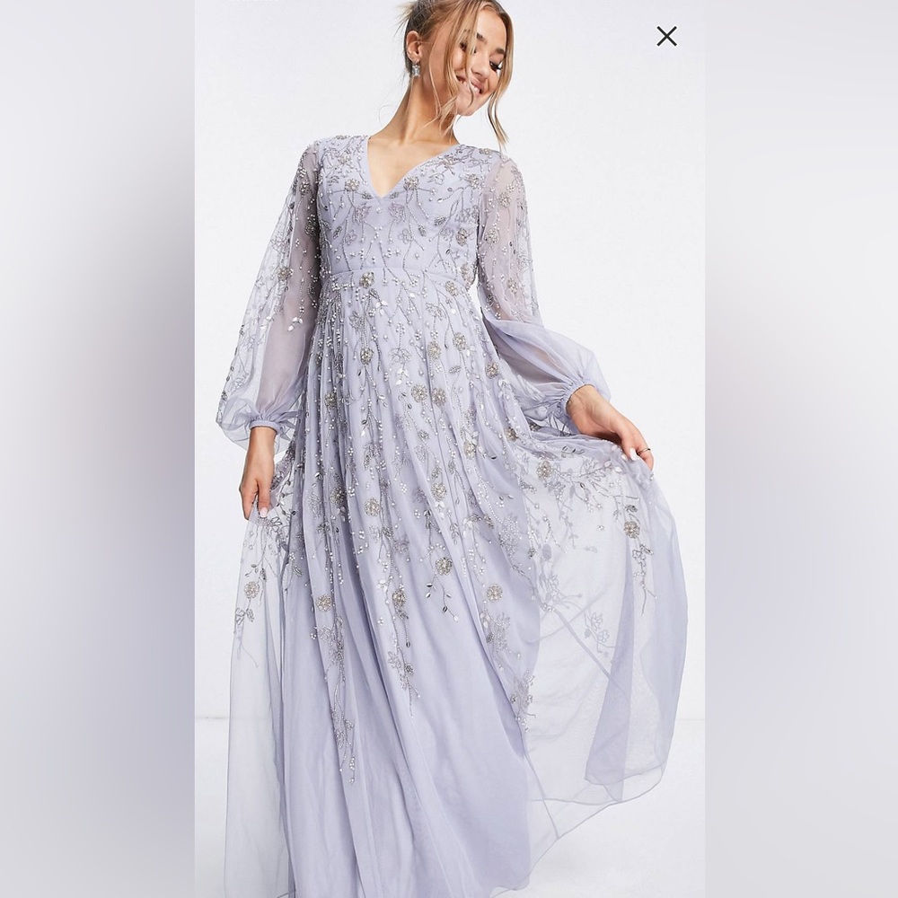 ASOS DESIGN maxi dress with blouson sleeve and delicate floral embellishment